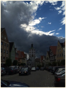 The killer storm's approach, Gunzburg Germany where we had our late lunch early dinner before driving in to it.