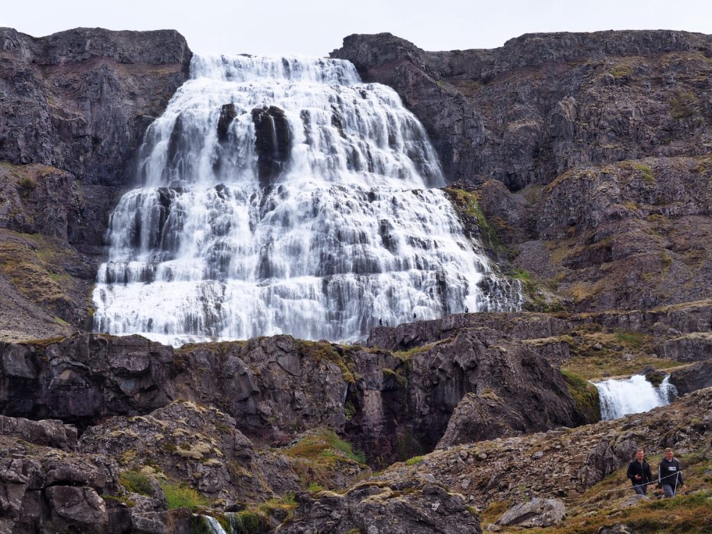 Close up view from below waterfalls