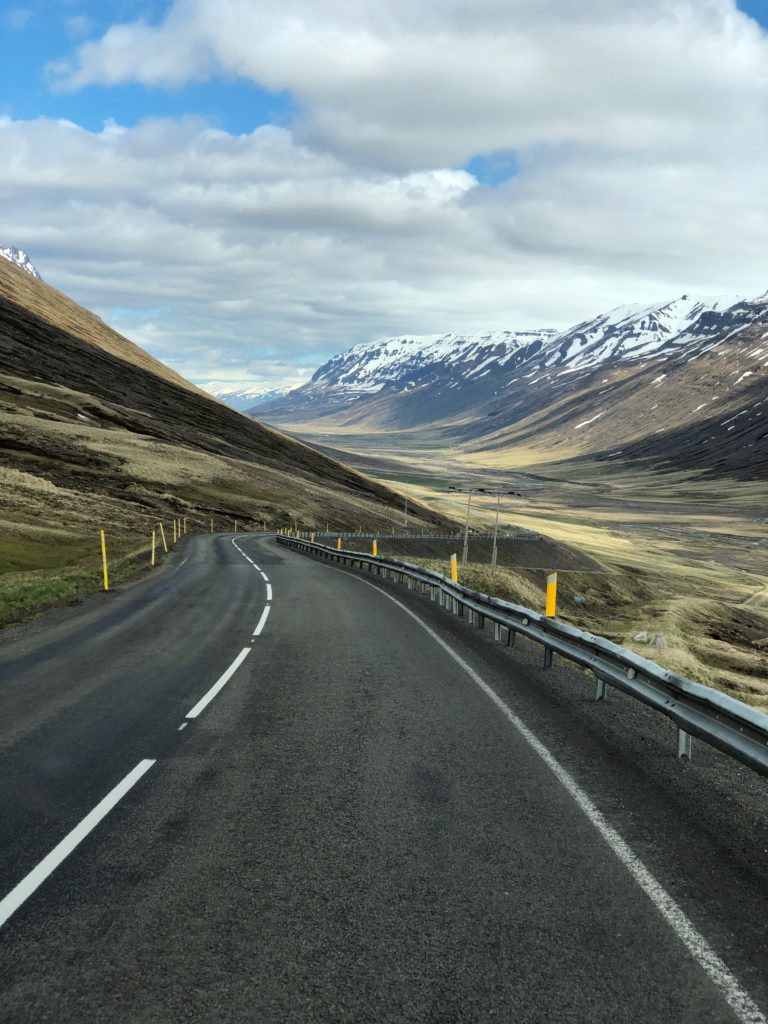 Roadway between mountains a narrow pass